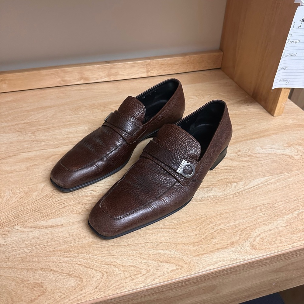 Salvatore Ferragamo Dark Brown Leather Slip-Ons